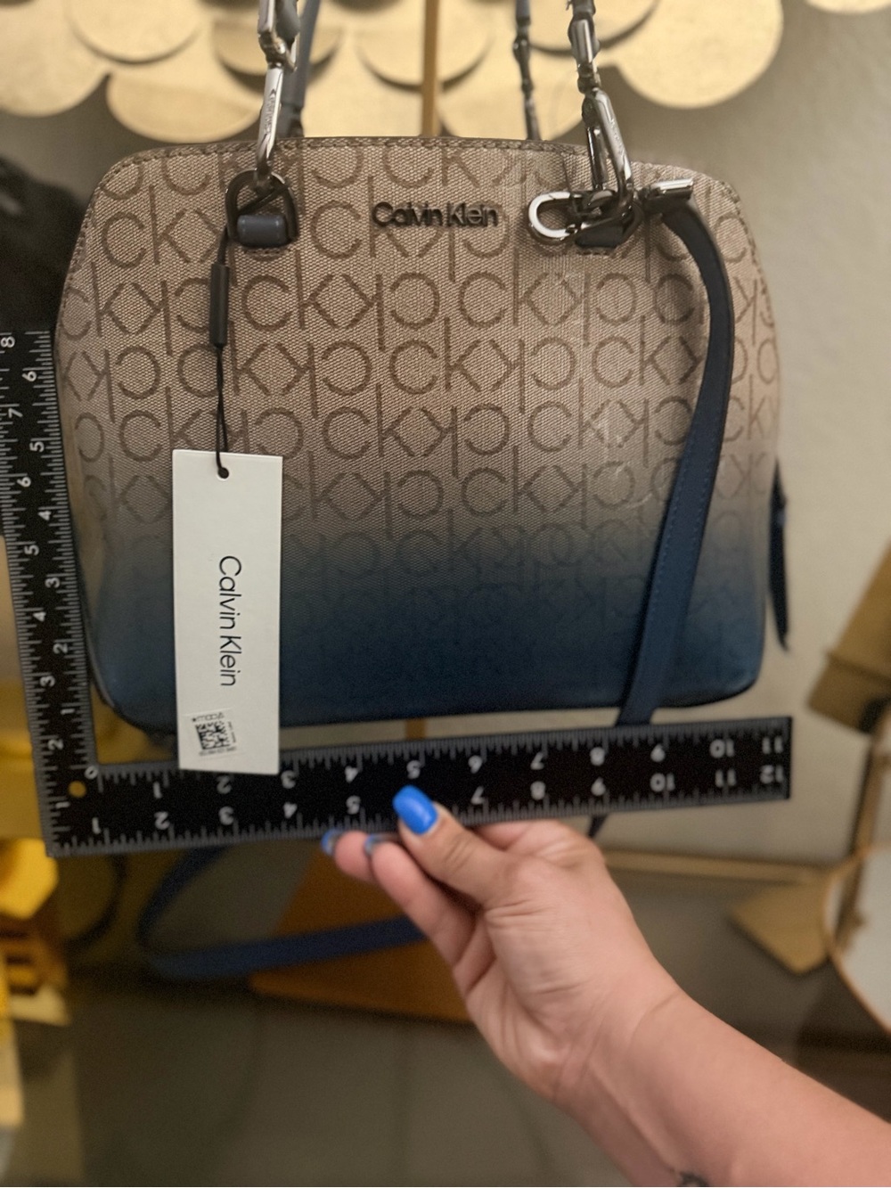 Calvin Klein Blue Ombré Monogram Satchel Crossbody Bag NWT w/ Dust Bag - Picture 8 of 14